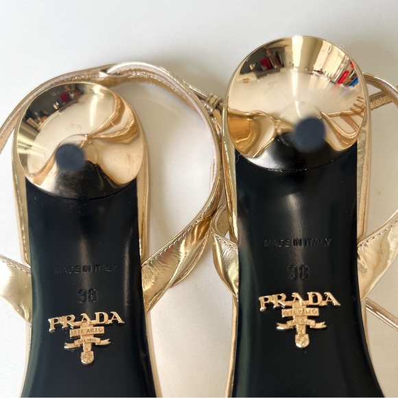 Prada Metallic Gold Leather Heels Sandals - Picture 5 of 6